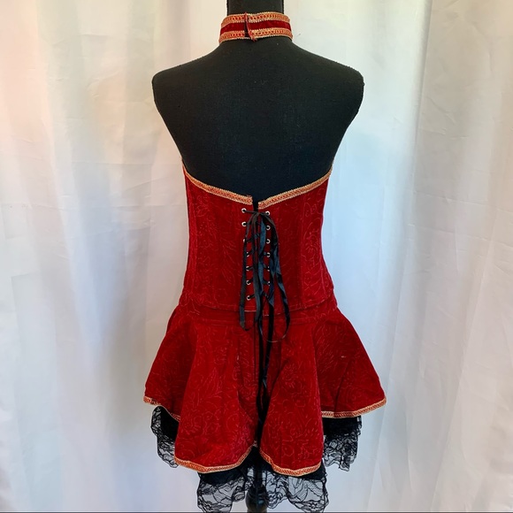 Sexy Costume Burlesque Corset Vampire Red Pirate, Velvet Velour Bustier  SZ L - Picture 5 of 14